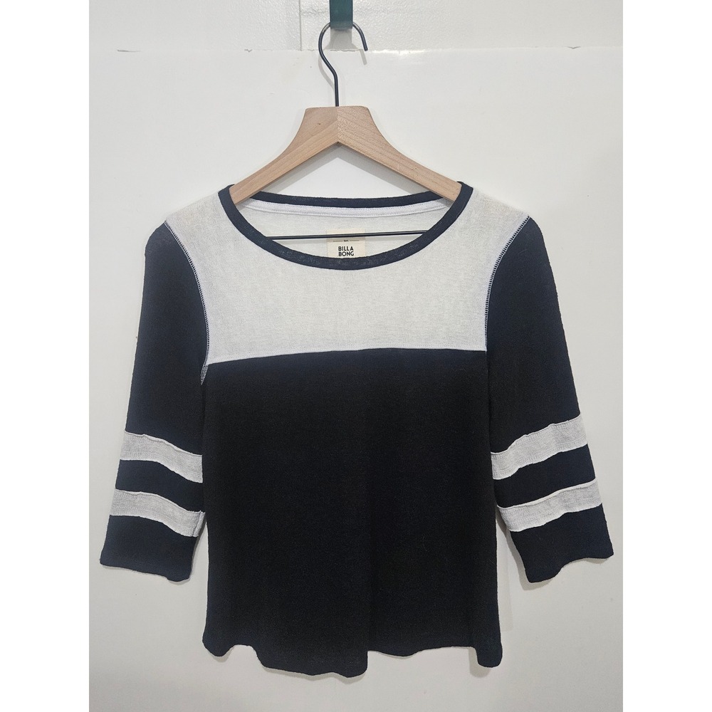 Billabong Essentials Black White Colorblock Varsity Stripe Knit Top J904MMYO S